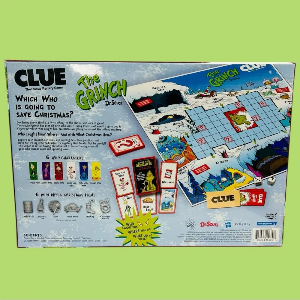 Hasbro Clue The Grinch Board Game - Red and Green - NEW - Picture 6 of 8